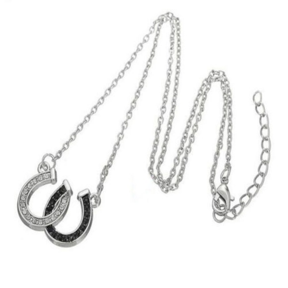 Silver/Black Rhinestone Inter Locking Horse Shoes - Picture 5 of 7